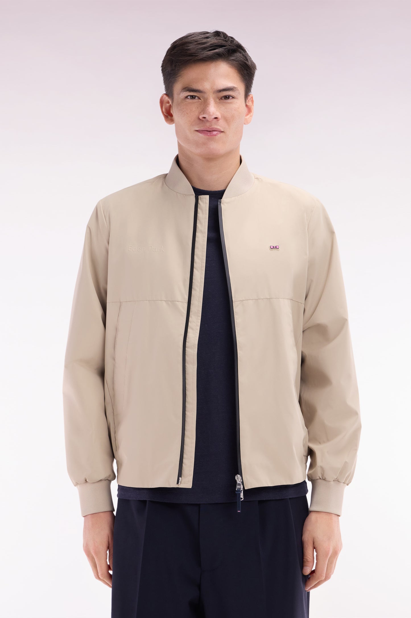 Blouson zippé en polyamide Soft Touch à col Teddy beige