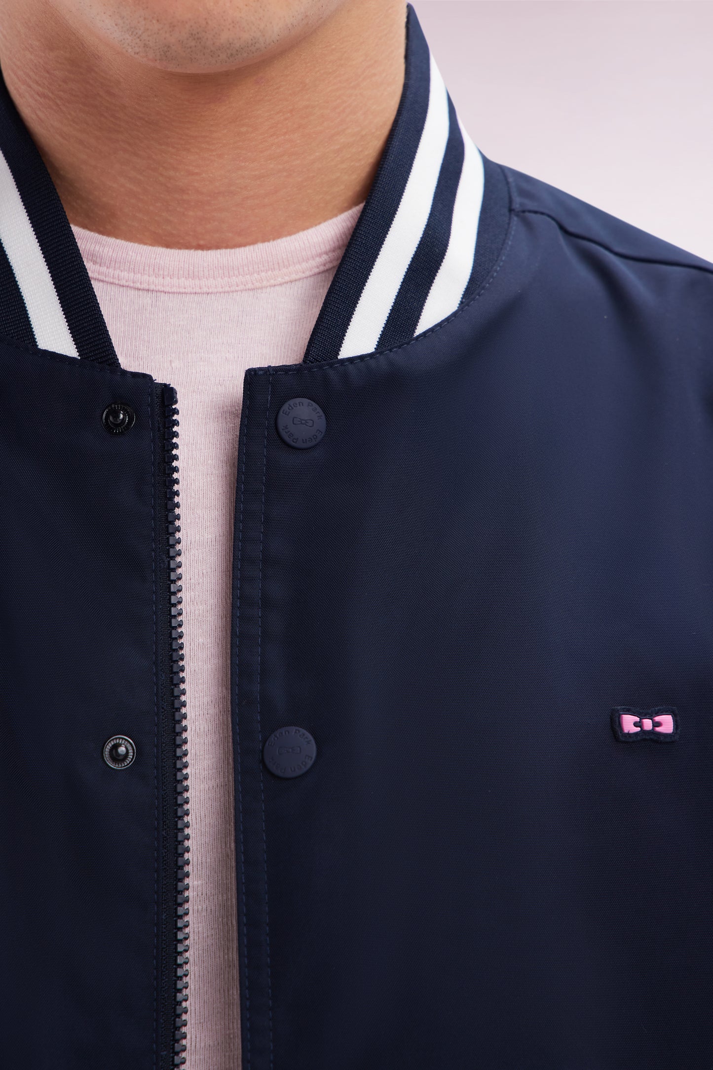 Blouson teddy en polyamide marine bords-côtes rayés
