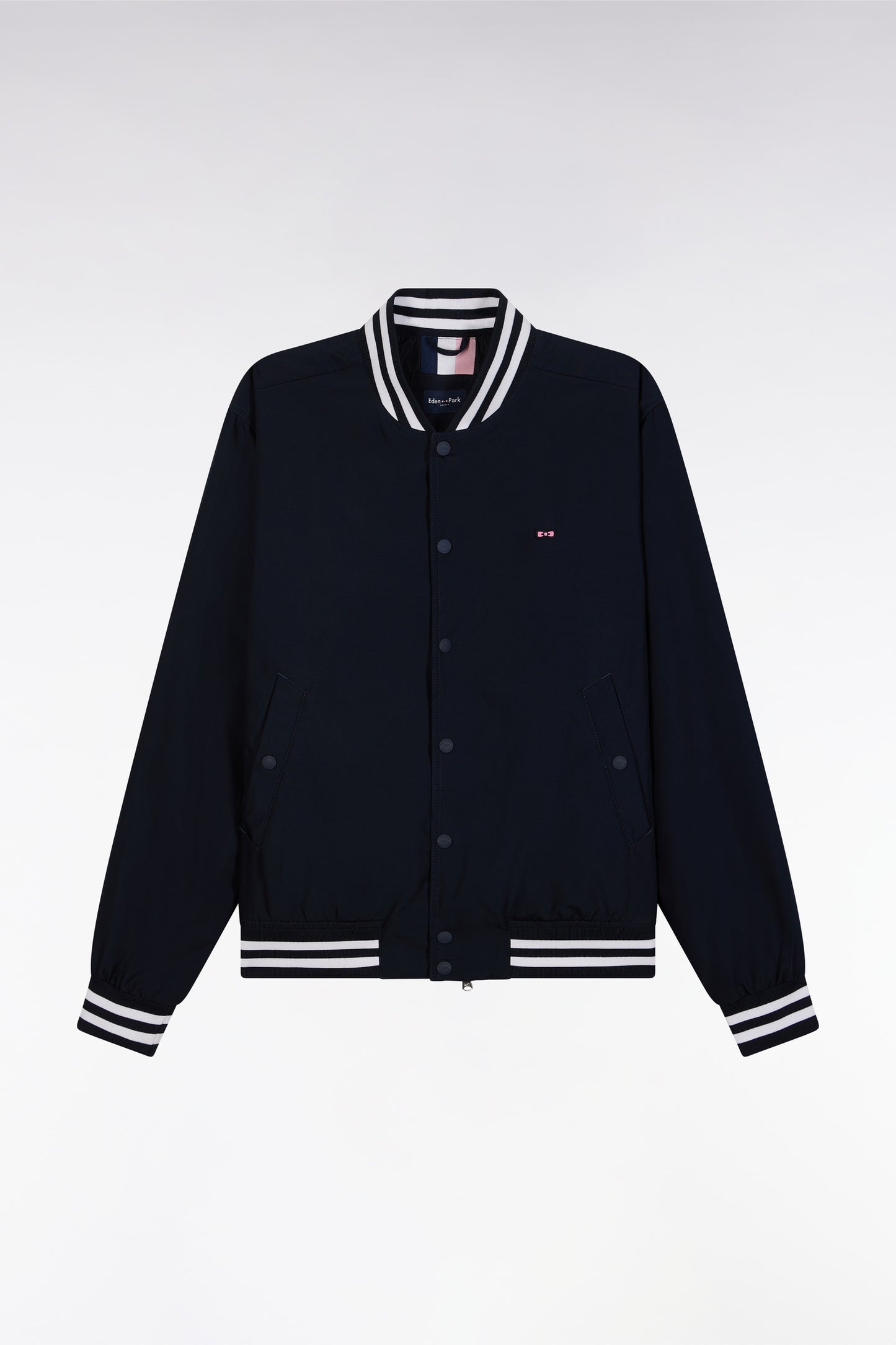 Blouson teddy en polyamide marine bords-côtes rayés