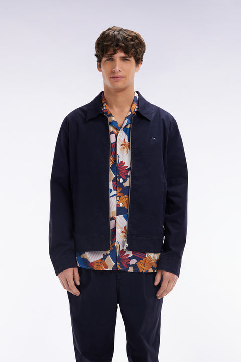 Blouson zippé en gabardine de coton stretch marine - Image 1