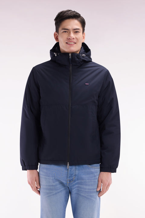 Coupe-vent à capuche en polyamide à intérieur matelassé marine - Image 1