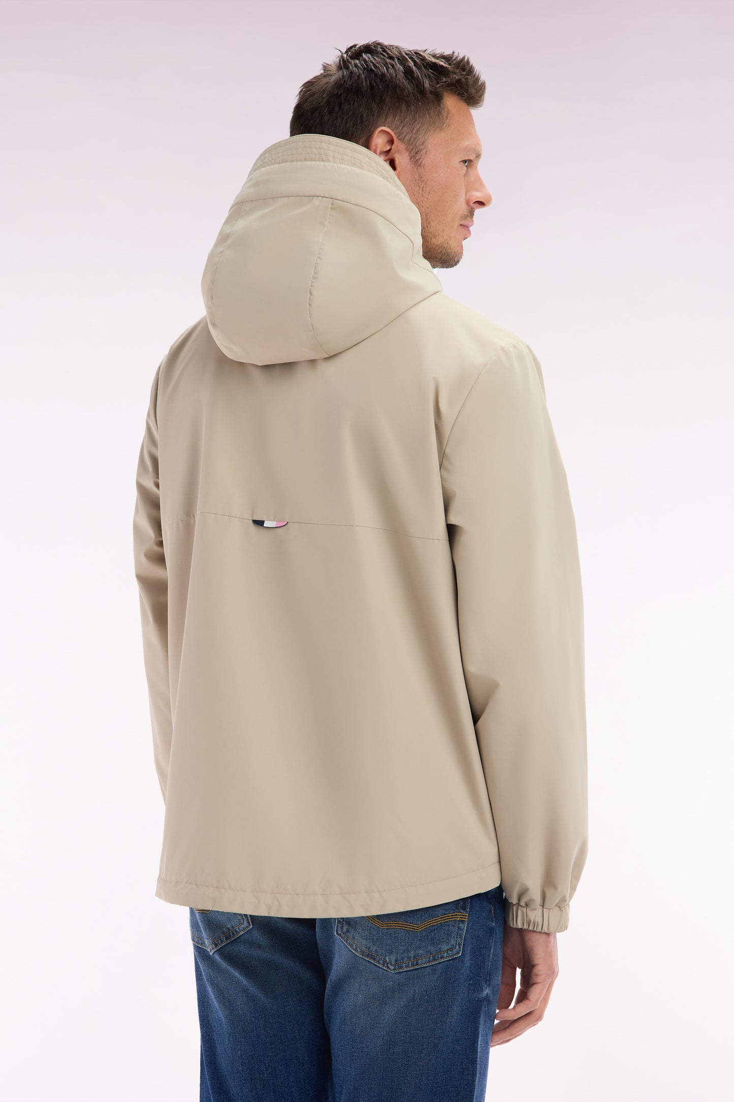 Blouson coupe-vent en polyamide Soft Touch à capuche beige