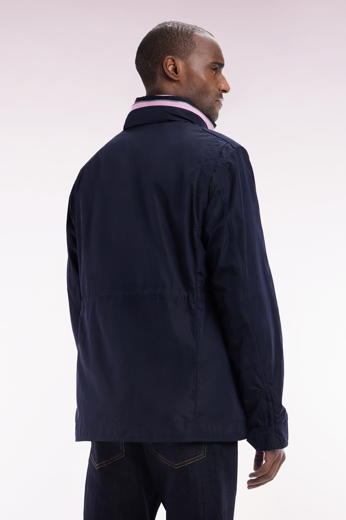 Parka courte 4 poches à col montant et capuche en polyamide bleu marine