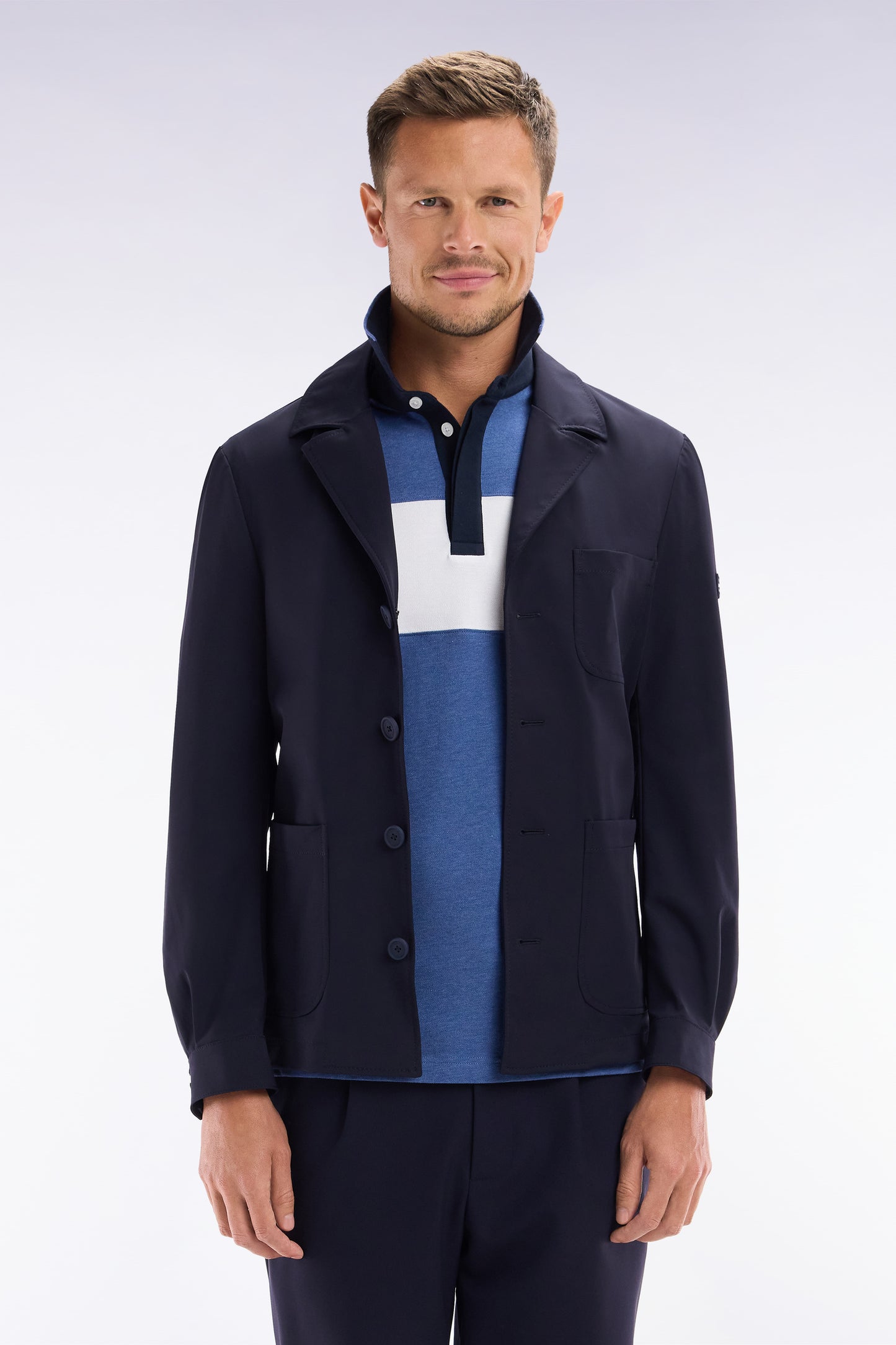 Navy blue overshirt jacket with patch pockets