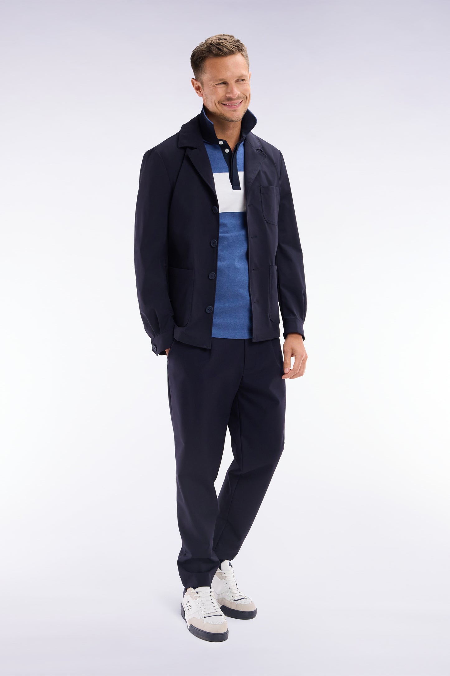 Navy blue overshirt jacket with patch pockets
