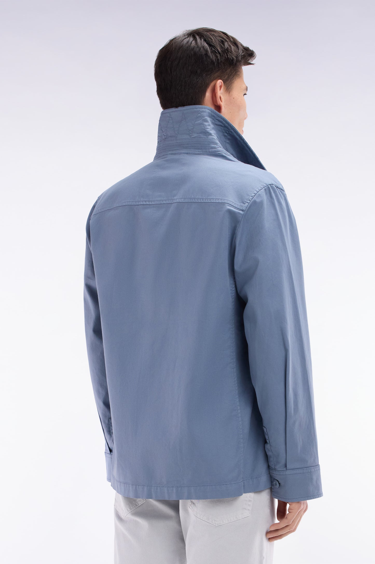 Grey stretch cotton overshirt with patch pockets