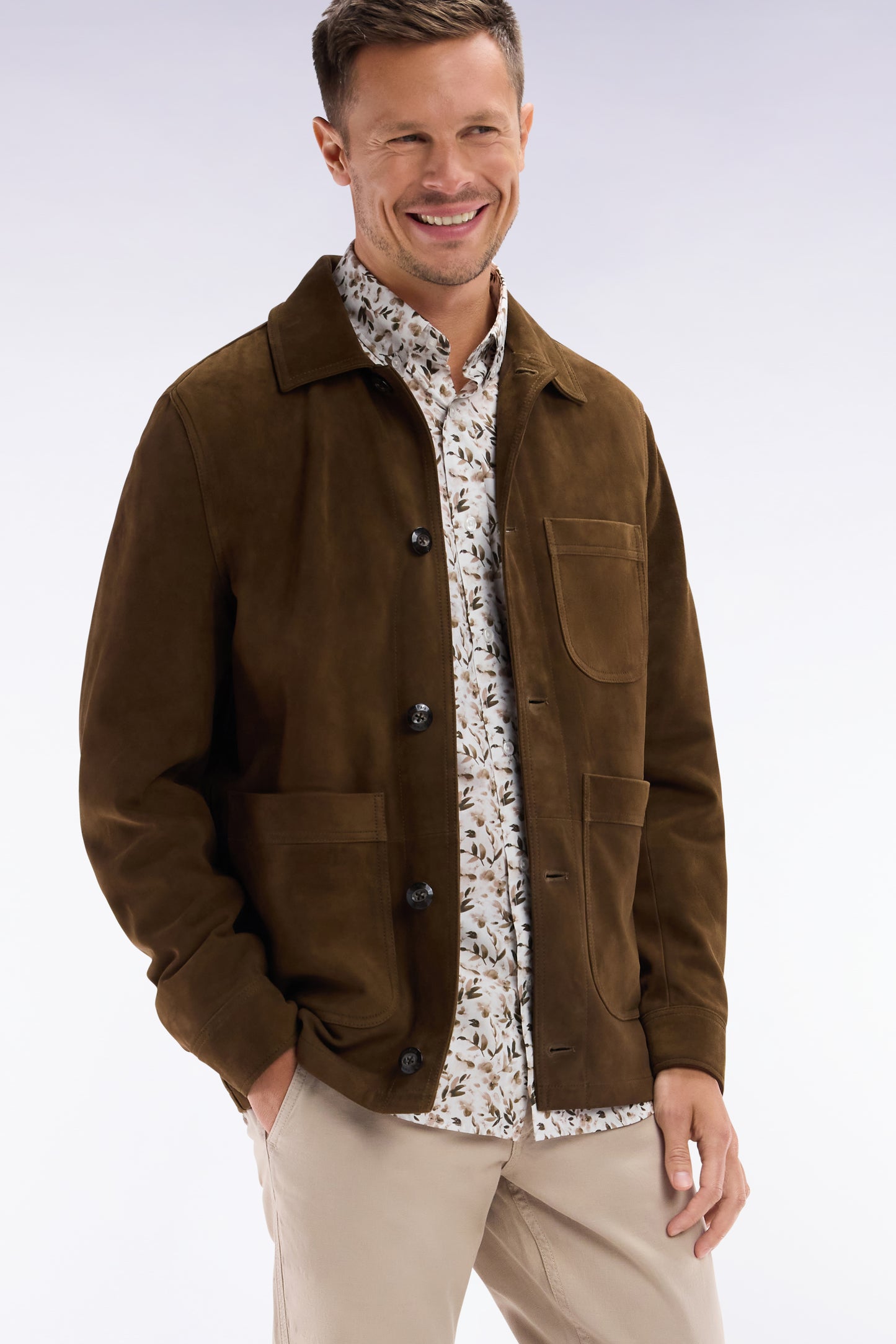 Brown suede leather overshirt