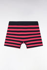 Boxer en jersey de coton stretch cerclé marine et fuchsia