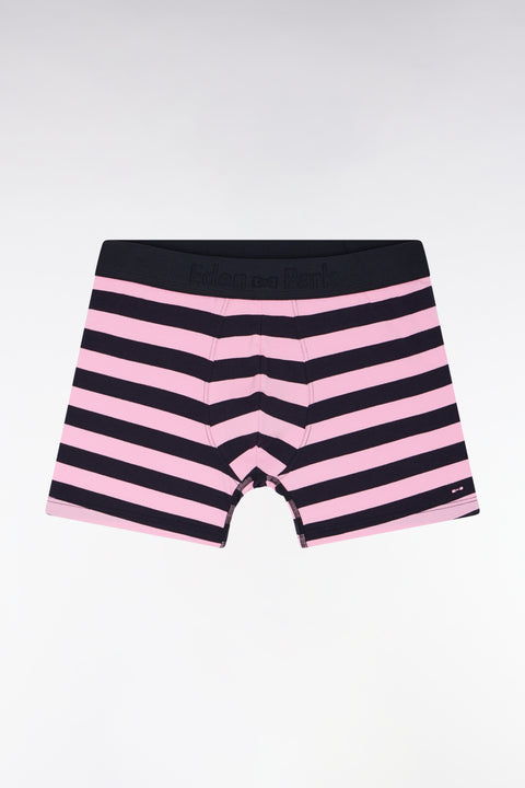 Boxer en jersey de coton stretch cerclé marine et rose - Image 1
