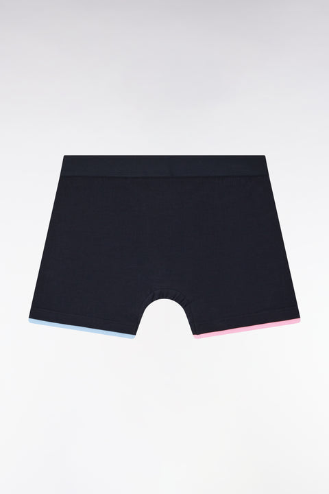 Boxer en jersey de coton stretch uni marine à bordures rayées - Image 2