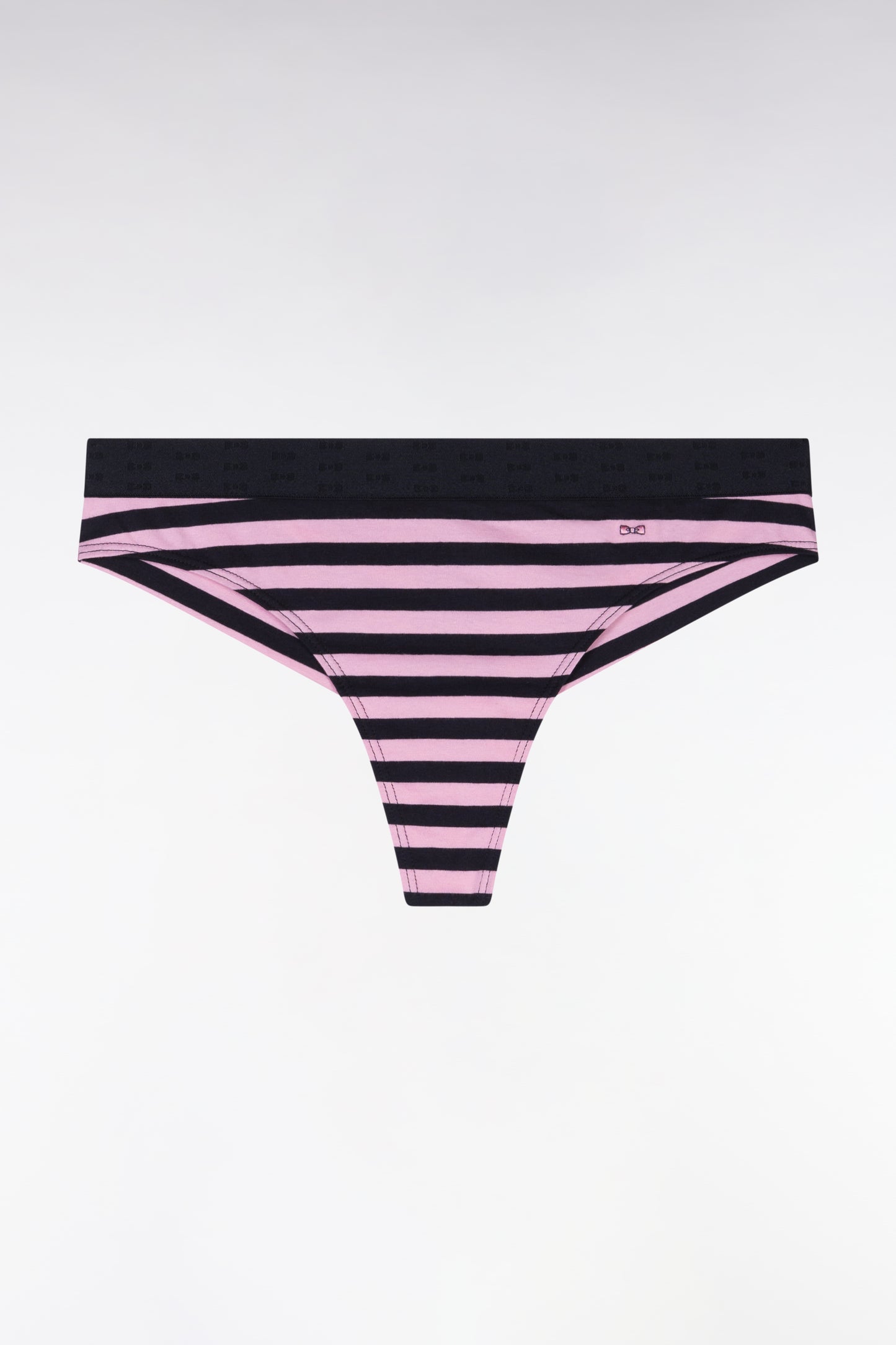 Culotte tanga en modal stretch cerclé marine et rose