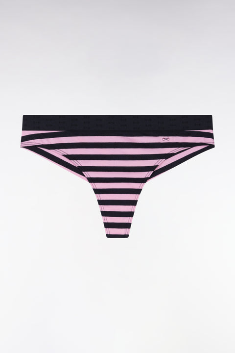 Culotte tanga en modal stretch cerclé marine et rose - Image 1