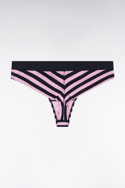 Culotte tanga en modal stretch cerclé marine et rose - Image 2
