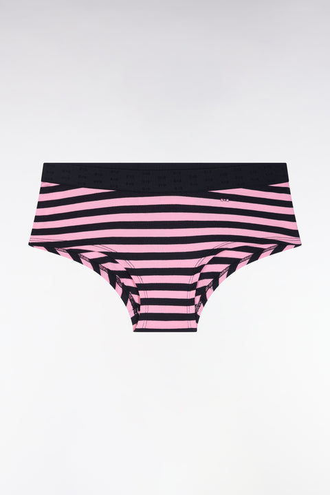 Culotte shorty en modal stretch cerclé marine et rose - Image 1