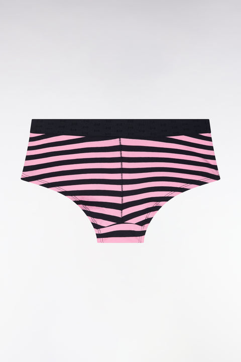 Culotte shorty en modal stretch cerclé marine et rose - Image 2