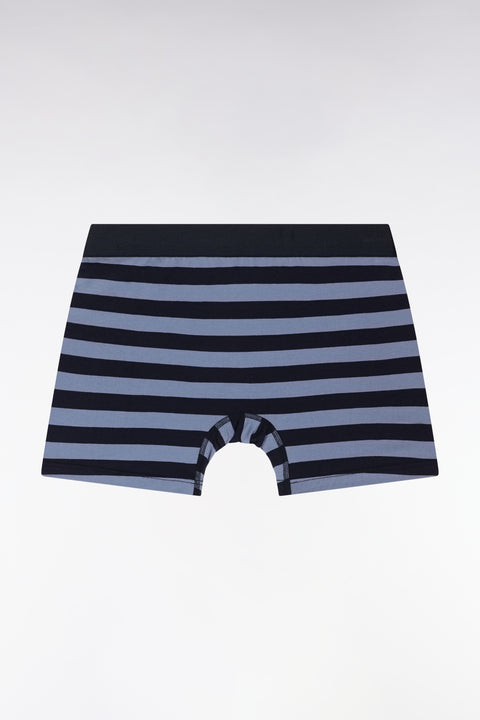 Lot de deux boxers unis et cerclés en jersey de coton stretch marine et gris - Image 3