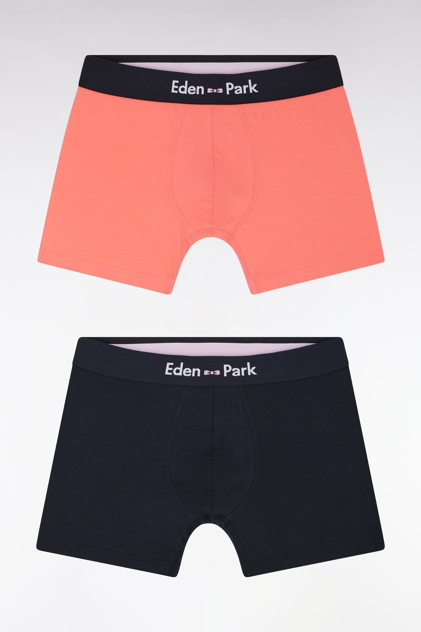 Set of two navy and coral stretch cotton jersey boxer shorts