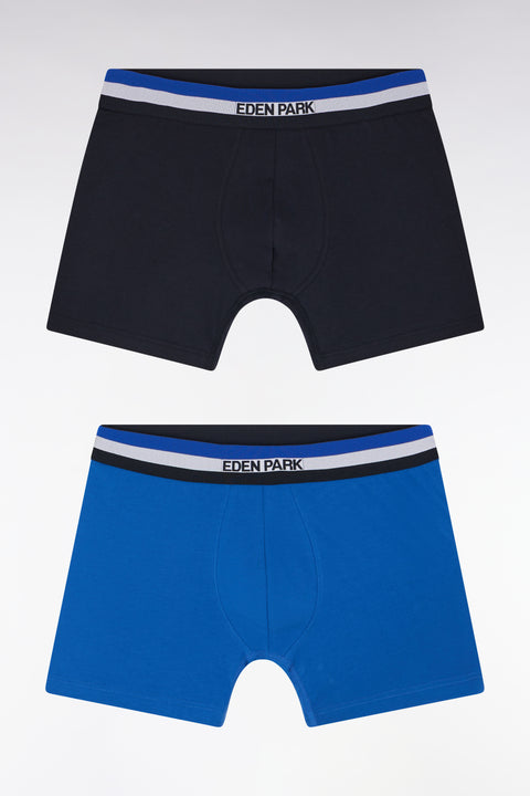 Lot de deux boxers en jersey de coton stretch unis à ceinture élastique tricolore marine et bleu - Image 1