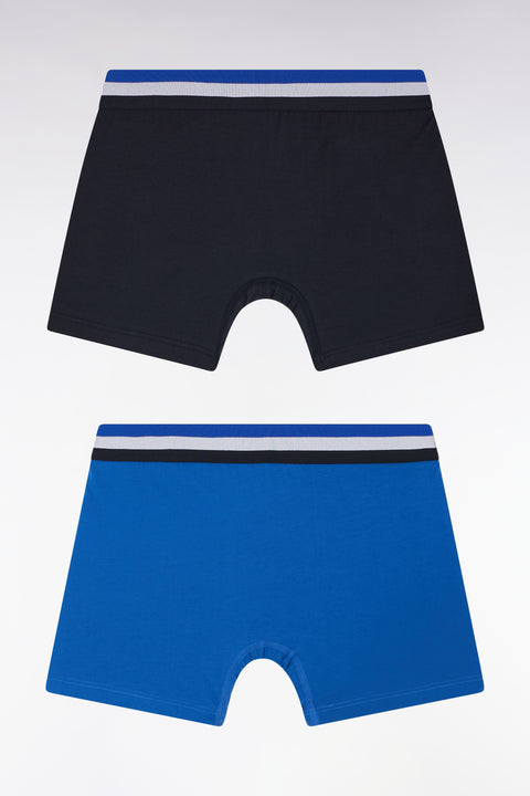 Lot de deux boxers en jersey de coton stretch unis à ceinture élastique tricolore marine et bleu - Image 2