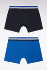 Lot de deux boxers en jersey de coton stretch unis à ceinture élastique tricolore marine et bleu