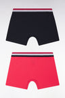 Lot de deux boxers en jersey de coton stretch unis à ceinture élastique tricolore marine et fuchsia