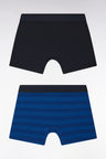 Lot de deux boxers en jersey de coton stretch marine et cerclé bleu