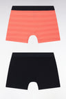 Lot de deux boxers en jersey de coton stretch marine et cerclé corail