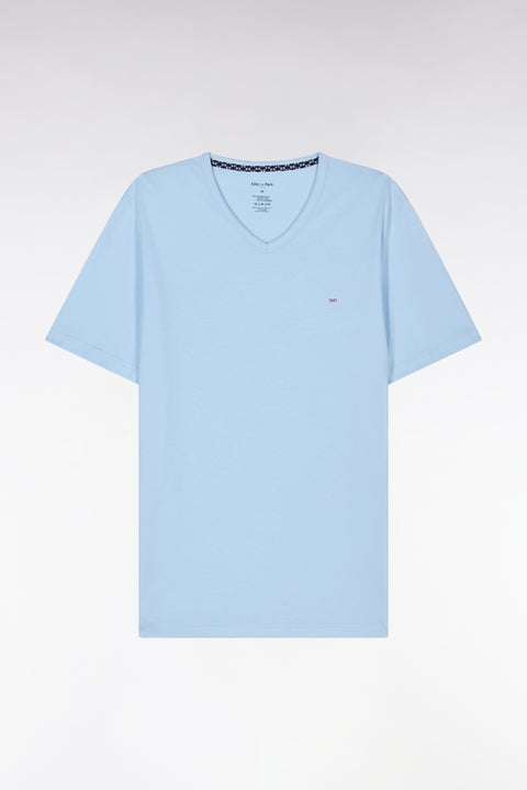 Short pyjamas in blue cotton jersey with micropatterned shorts - Image 1