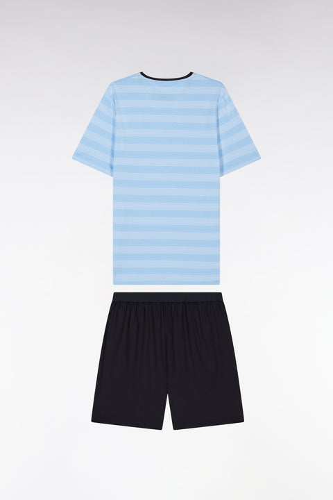 Short pyjamas in cotton jersey Sky t-shirt Navy shorts - Image 2