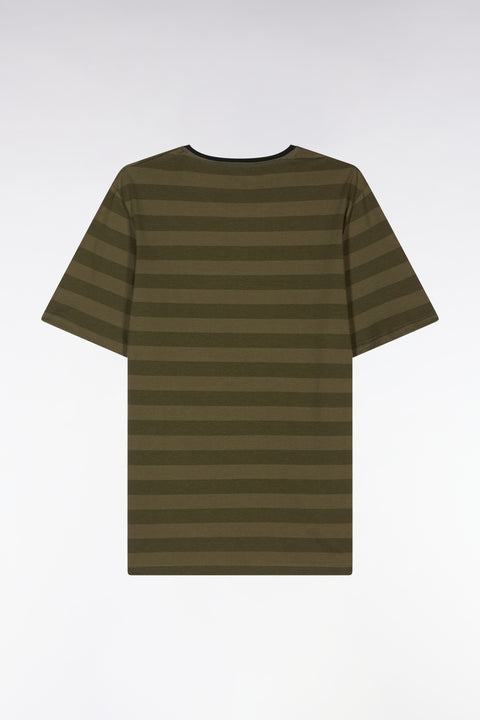 Pyjama court en jersey de coton T-shirt cerclé kaki short marine - Image 2