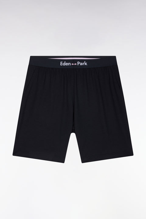 Pyjama court en jersey de coton T-shirt cerclé kaki short marine - Image 3