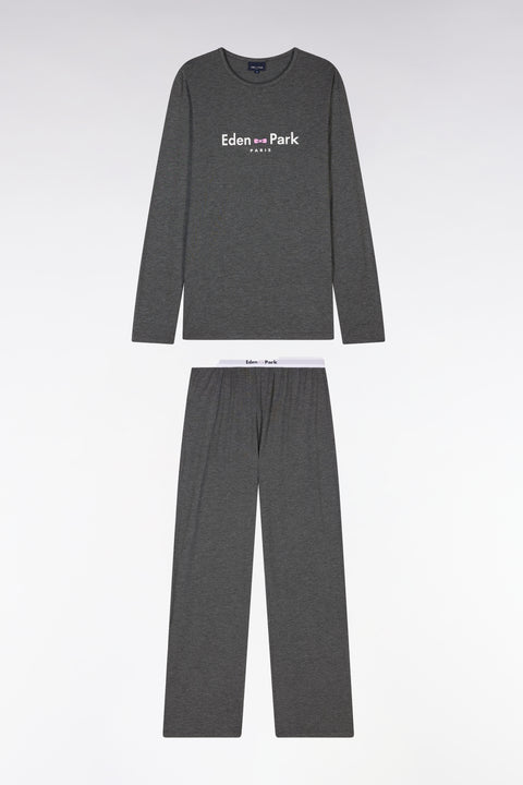Pyjama long en coton et modal gris logo Eden Park - Image 1