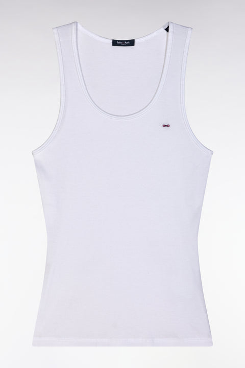 Pyjama court en coton débardeur côtelé blanc short marine - Image 1