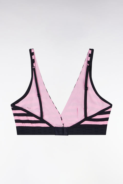 Soutien-gorge en coton stretch cerclé rose et marine élastique siglé - Image 2