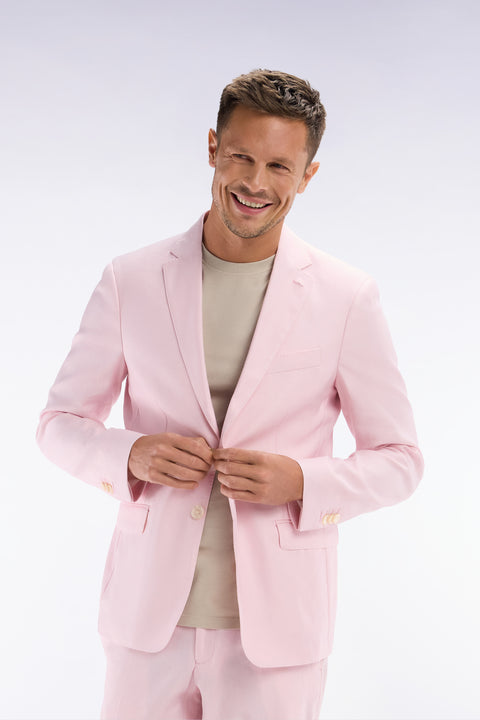 Veste de costume en lin et coton stretch rose - Image 3