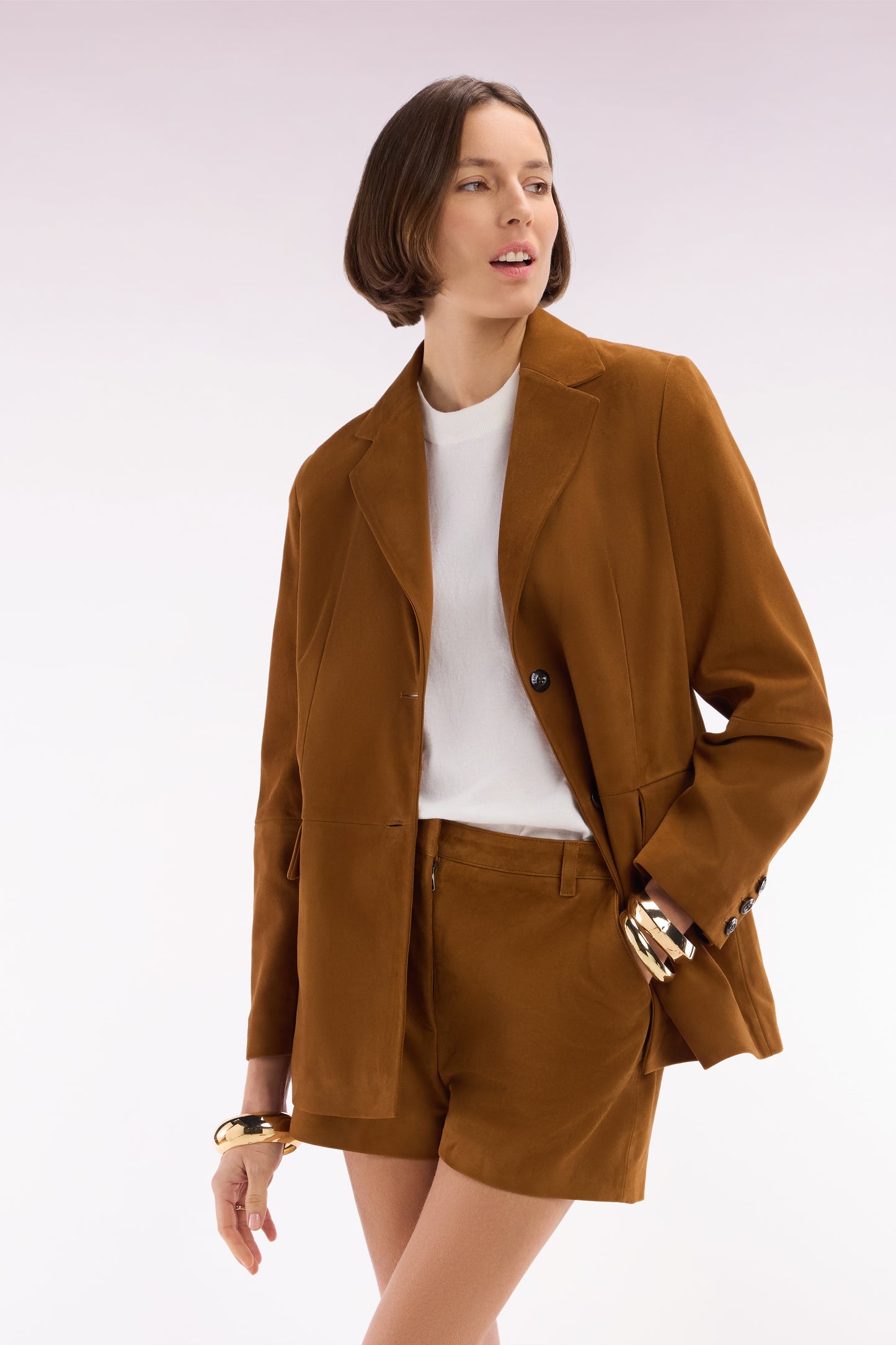 Brown suede leather blazer