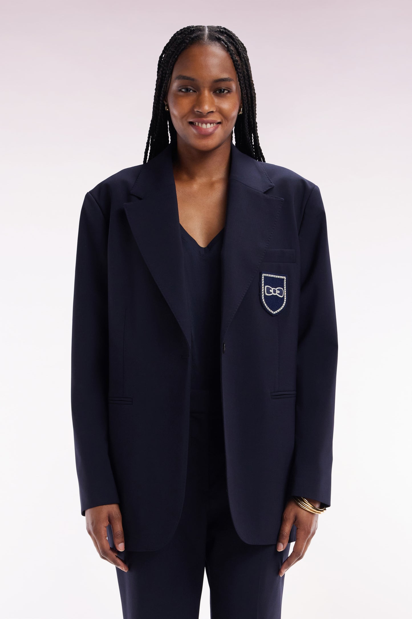 Veste de costume en laine vierge marine coupe Oversized