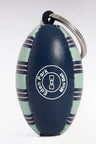Porte-clés ballon de rugby à rayures vert d'eau et marine