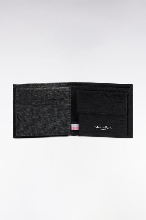 Italian dual-material wallet in black leather - Image 1
