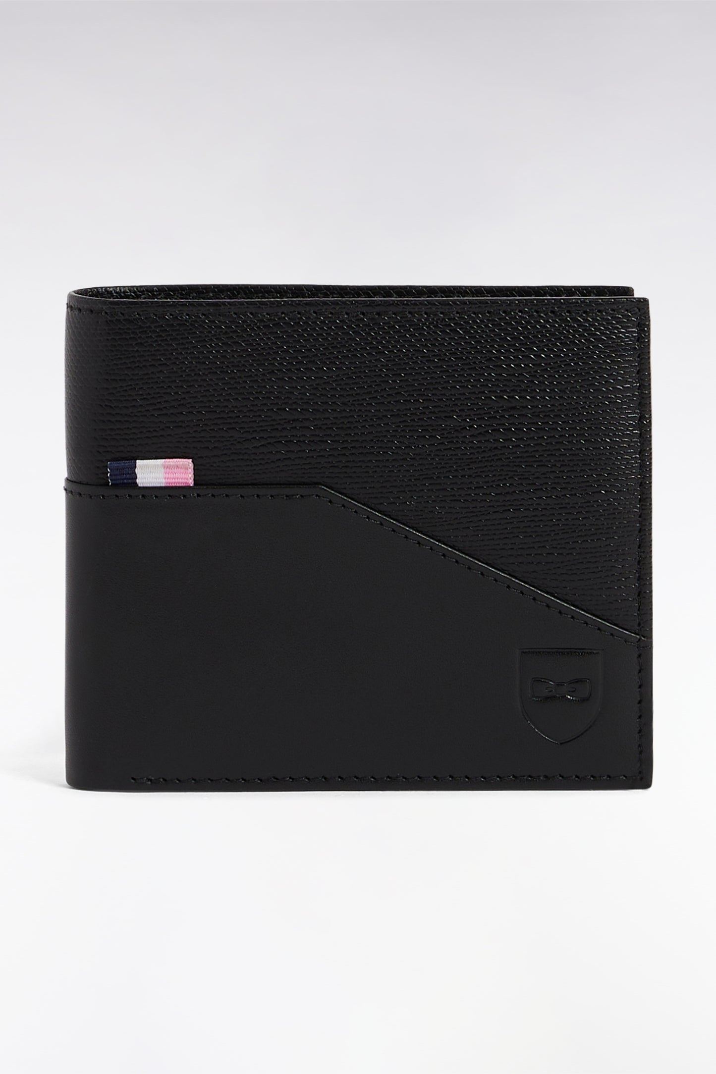 Portefeuille format italien bimatière en cuir noir