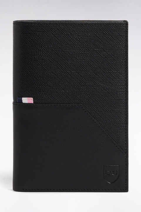 Two-material passport-sized wallet in black leather - Image 3