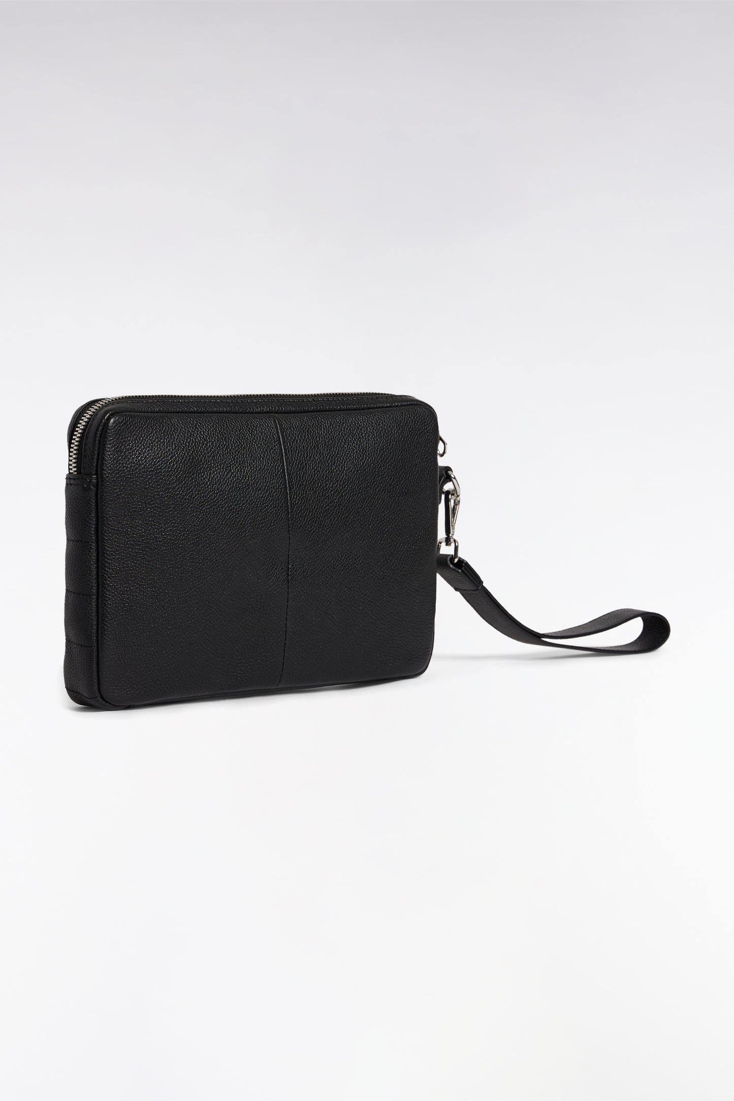 Pochette en cuir grainé noir