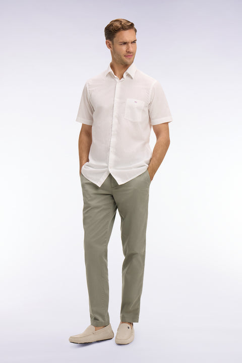 Pantalon chino taille élastique en coton et lyocell kaki - Image 3