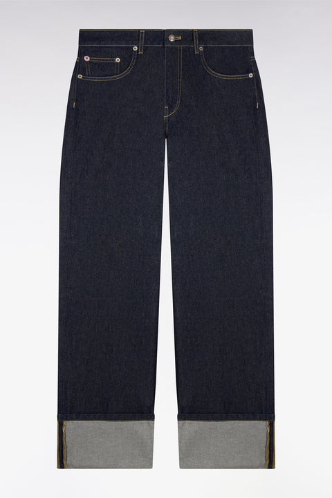 Jean en denim brut coupe droite large à revers cousu - Image 2