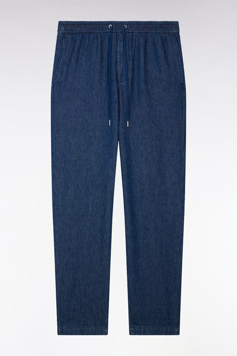 Pantalon taille élastiquée en chambray bleu coupe Modern - Image 2