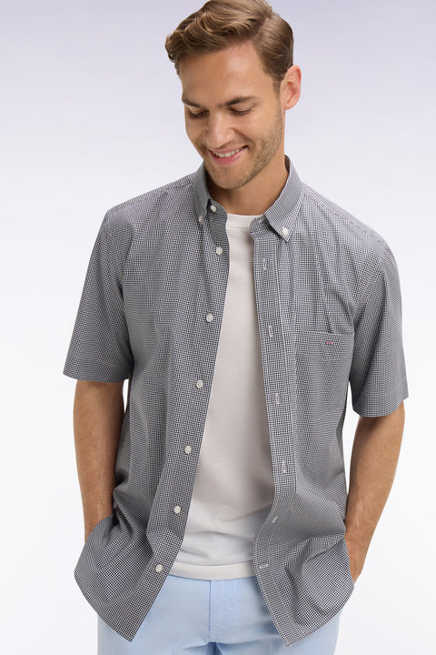 Chemise à manches courtes en coton à carreaux Vichy marine - Image 1