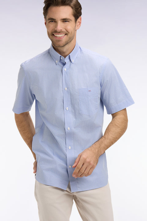 Chemise à manches courtes en coton à carreaux Vichy bleu ciel - Image 1