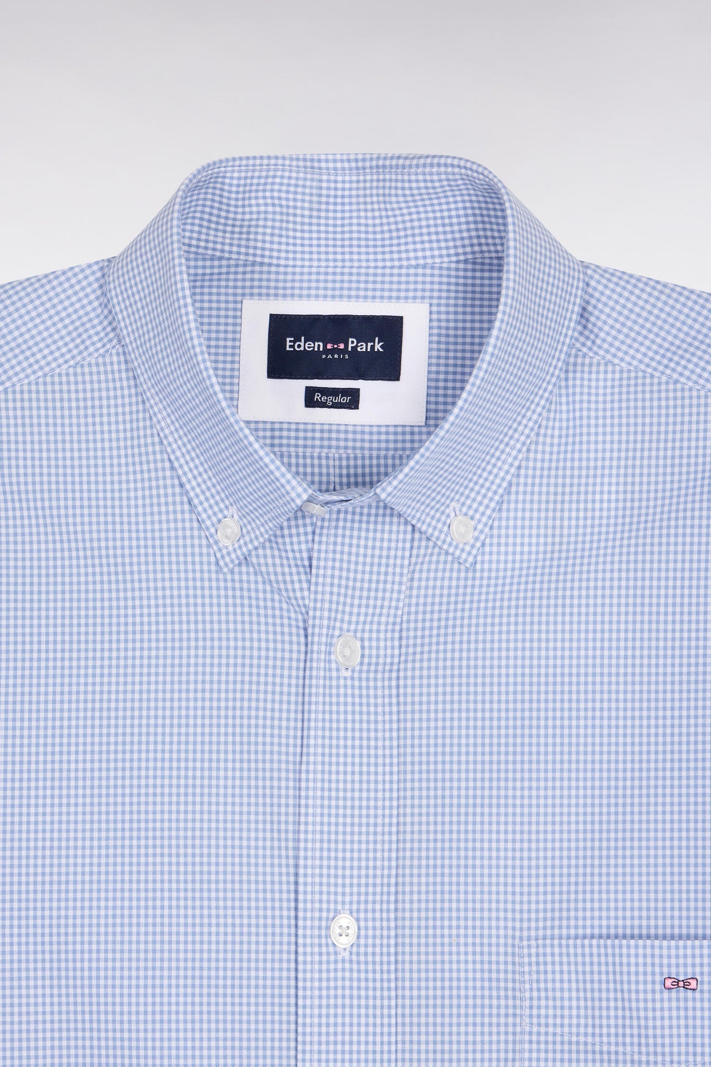 Chemise à manches courtes en coton à carreaux Vichy bleu ciel