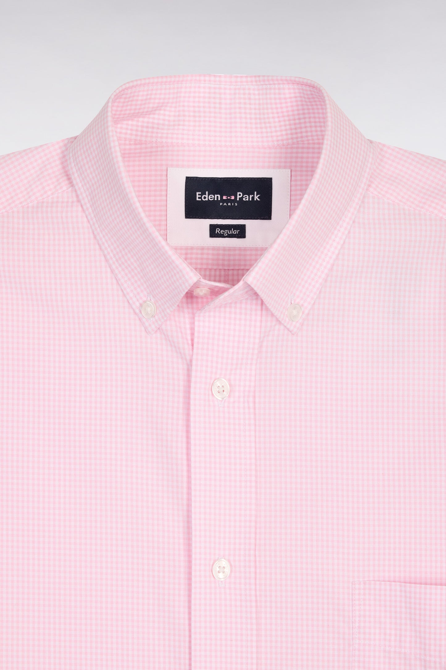 Chemise à manches courtes en coton à carreaux Vichy rose