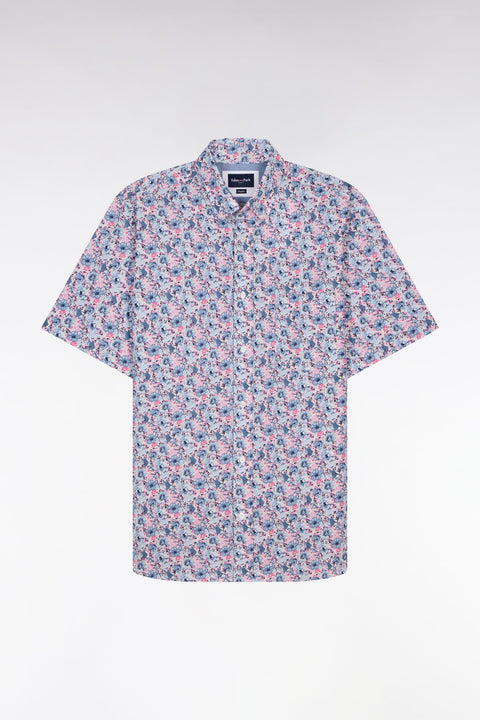 Chemise à manches courtes en coton à motif floral rose et bleu - Image 2